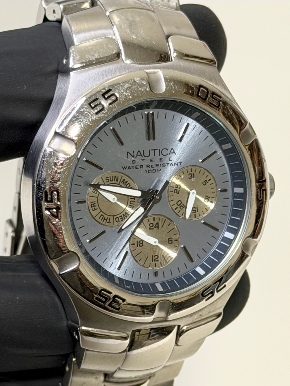 Nautica N10075 Triple Calendar Blue Dial Silver Stainless Steel 39mm Men’s Watch